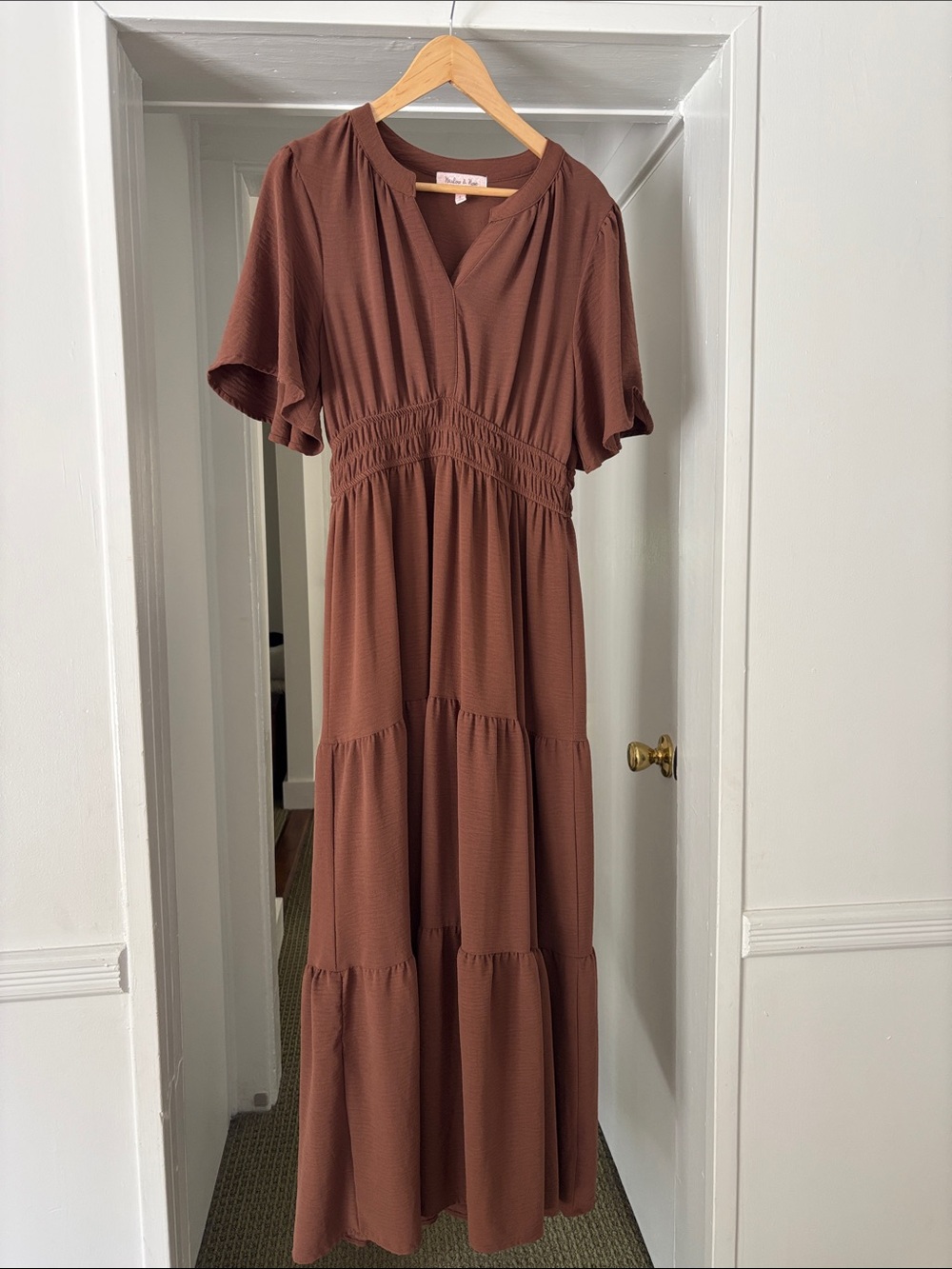 Smocked Waist Brown Maxi Dress